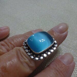 Stunning BLUE CATS EYE Handmade Sterling 925 Ring Size 7.25 #517C